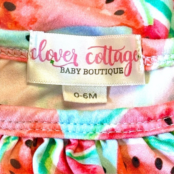 Clover Cottage Baby Boutique Watermelon Pom Pom Baby Girls Romper 0-6M NWOT - Picture 2 of 7